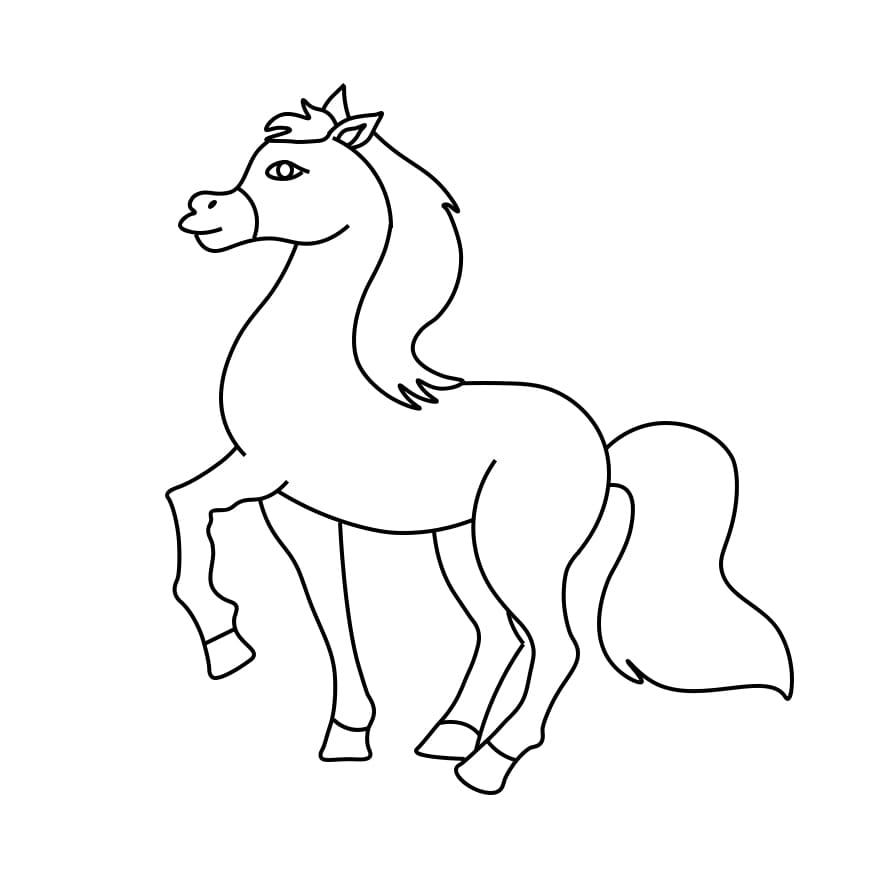 Como desenhar um cavalo. passos de desenho para crianças. aprenda a desenhar.  imprimível para atividades infantis